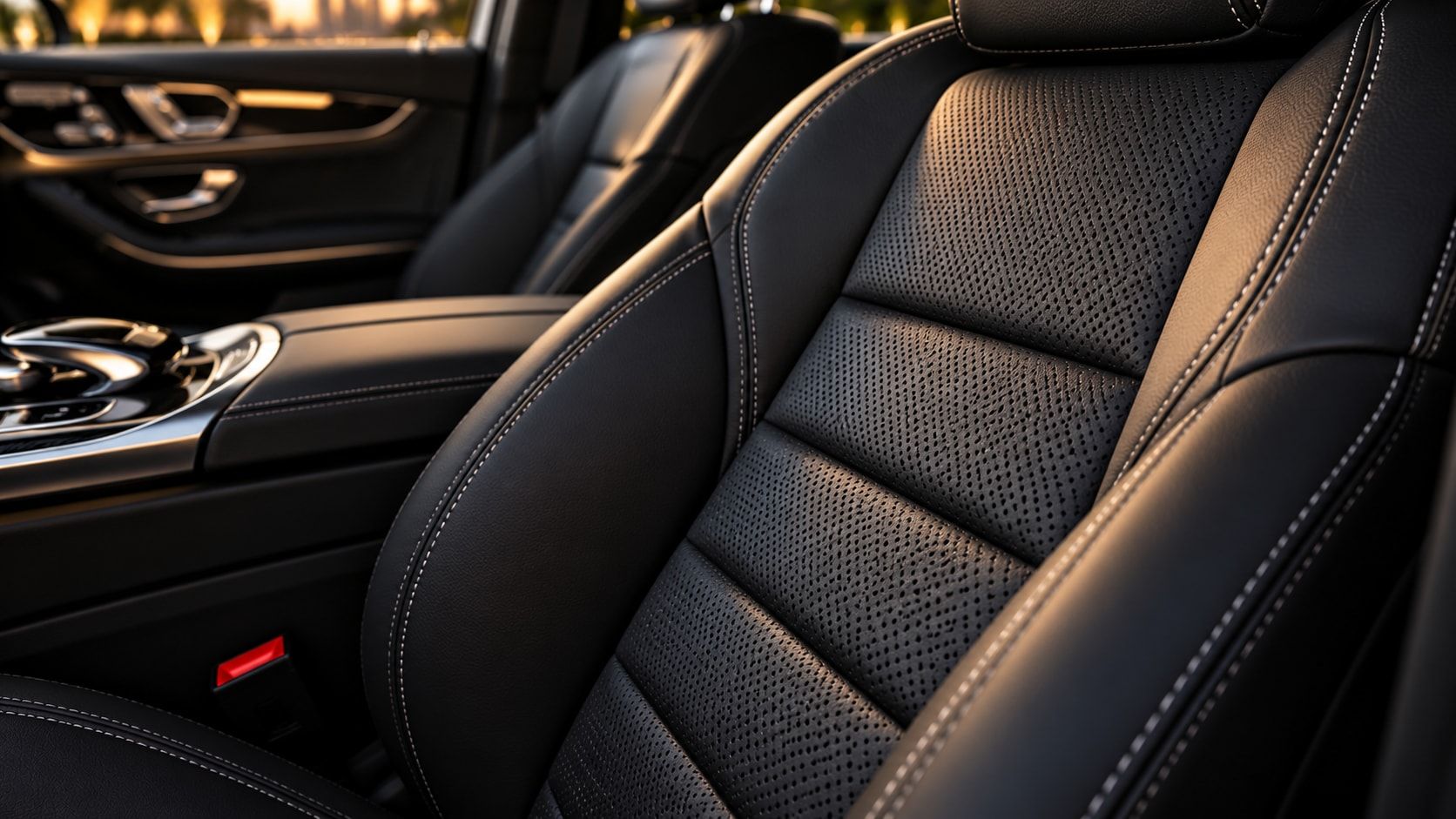 Clean leather seat with stitching